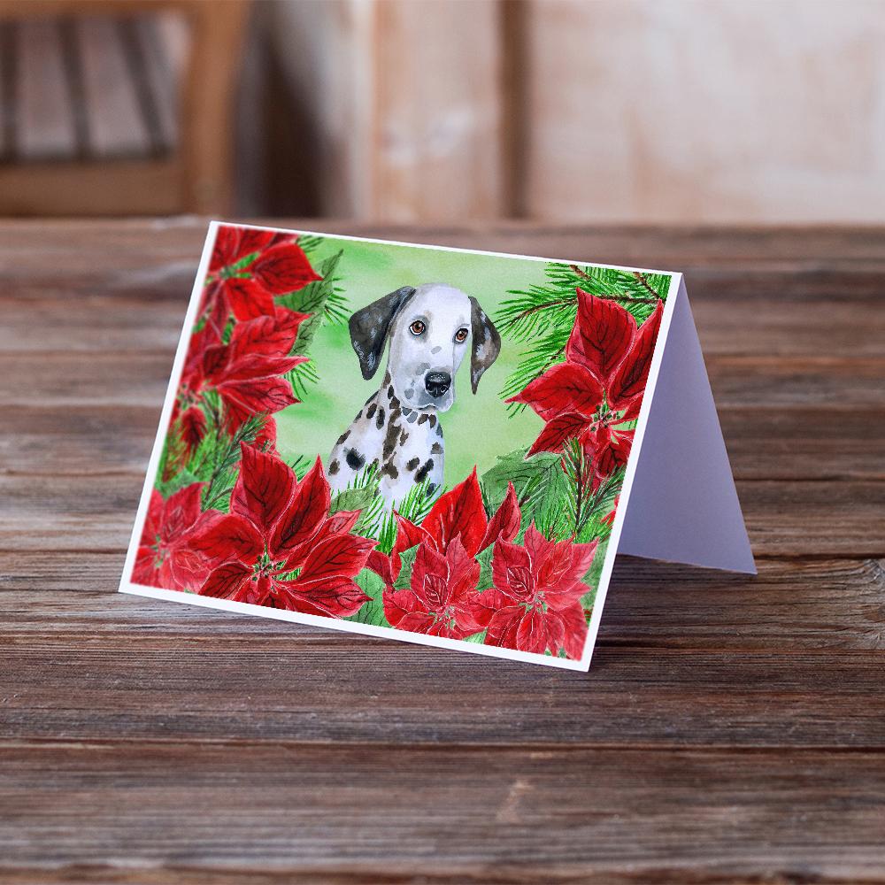 Dalmatian Puppy Poinsettas Greeting Cards Pack of 8 Blank Cards with Envelopes Whimsical A7 Size 5x7