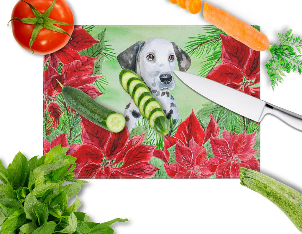 Dalmatian Puppy Poinsettas Cutting Board Tempered Glass Kitchen Cutting Surface, Heat Resistant Chopping, Non-Slip Feet, Food Prep & Serving