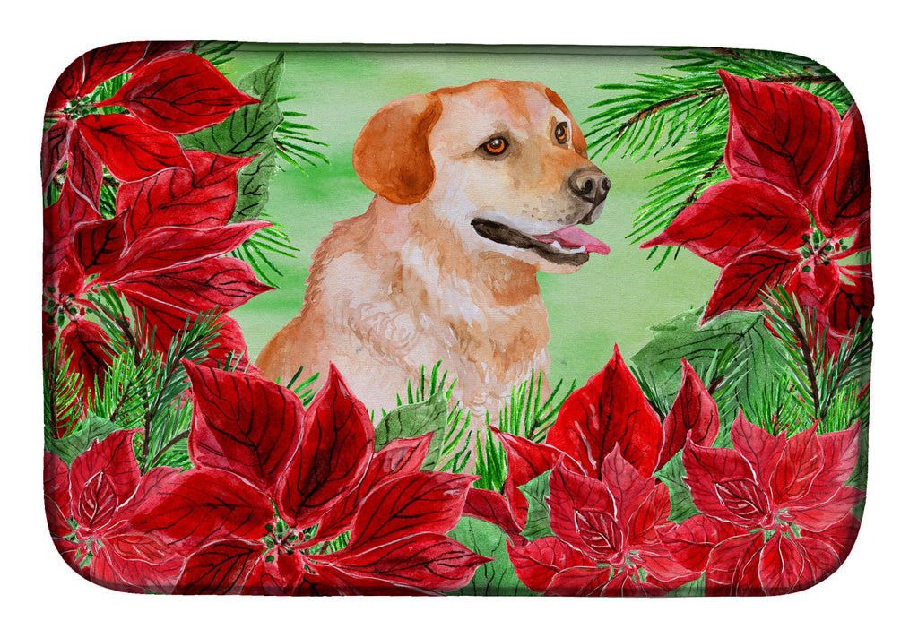 Labrador Retriever Poinsettas Dish Drying Mat Absorbent Dish Drying Mat Pad for Kitchen Counter Dish Drainer Mat for Countertop, 14 x 21", Multicolor