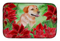 Labrador Retriever Poinsettas Dish Drying Mat Absorbent Dish Drying Mat Pad for Kitchen Counter Dish Drainer Mat for Countertop, 14 x 21", Multicolor