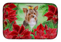 Yorkshire Terrier #2 Poinsettas Dish Drying Mat Absorbent Dish Drying Mat Pad for Kitchen Counter Dish Drainer Mat for Countertop, 14 x 21", Multicolor
