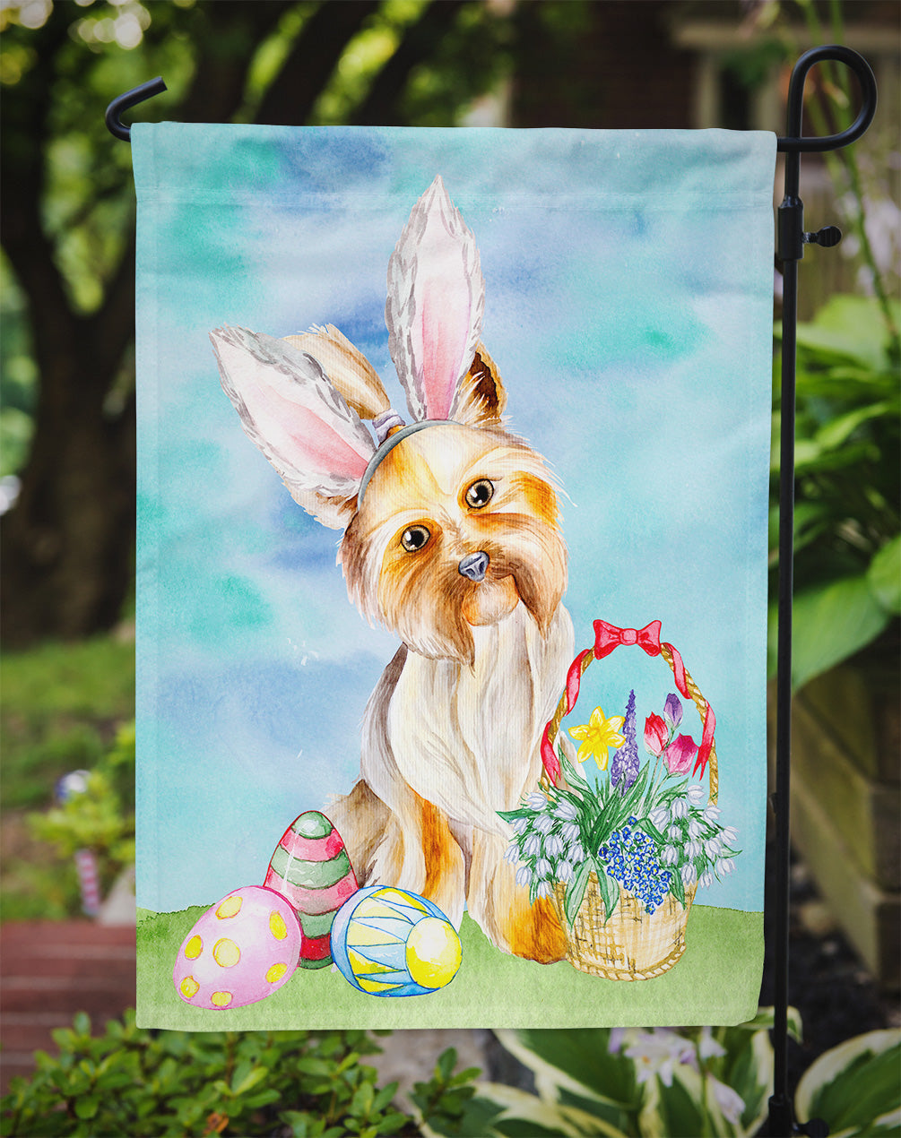 Yorkie Easter Bunny Garden Flag Mailbox Decorative Yard Banner Outside Patio Artwork for Flower Beds, Garden Size, Multicolor