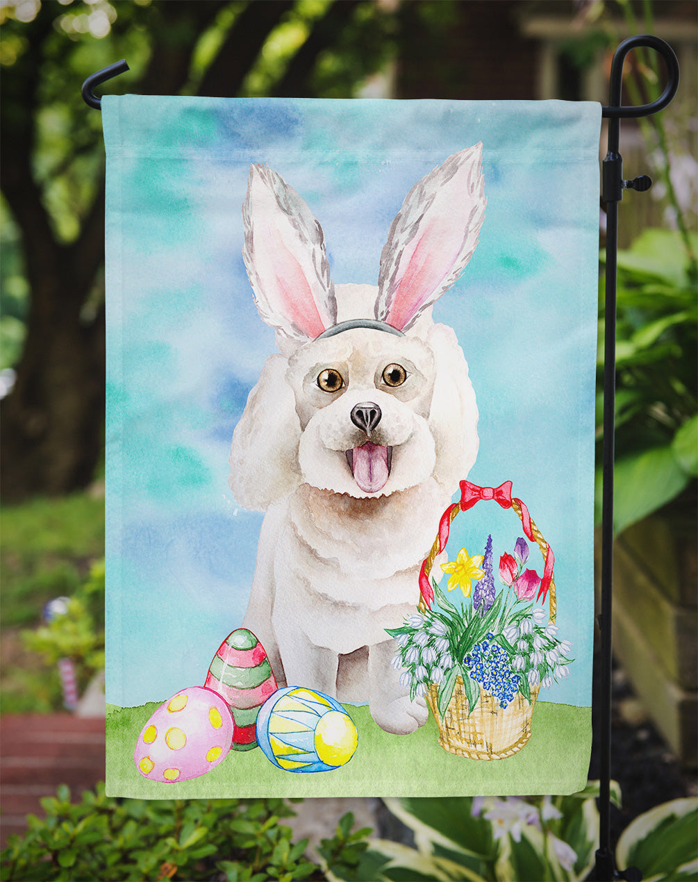 Bichon Frise Easter Bunny Garden Flag Mailbox Decorative Yard Banner Outside Patio Artwork for Flower Beds, Garden Size, Multicolor