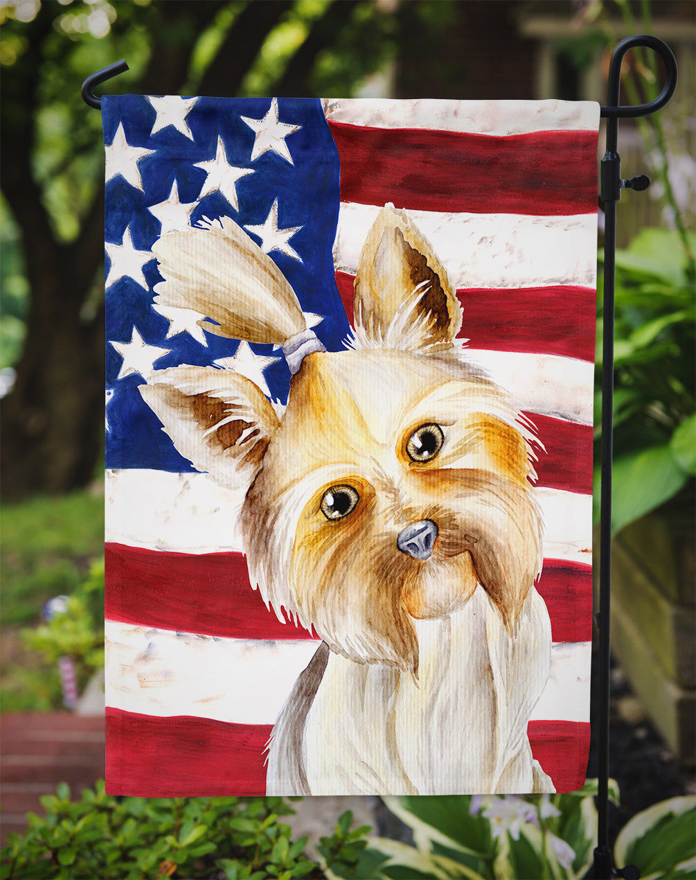 Yorkie Yorkshier Terrier Patriotic Garden Flag Mailbox Decorative Yard Banner Outside Patio Artwork for Flower Beds, Garden Size, Multicolor