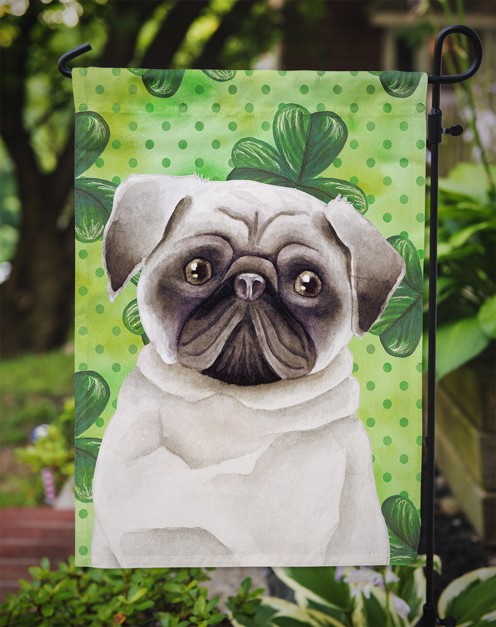 Pug Shamrocks Garden Flag Mailbox Decorative Yard Banner Outside Patio Artwork for Flower Beds, Garden Size, Multicolor