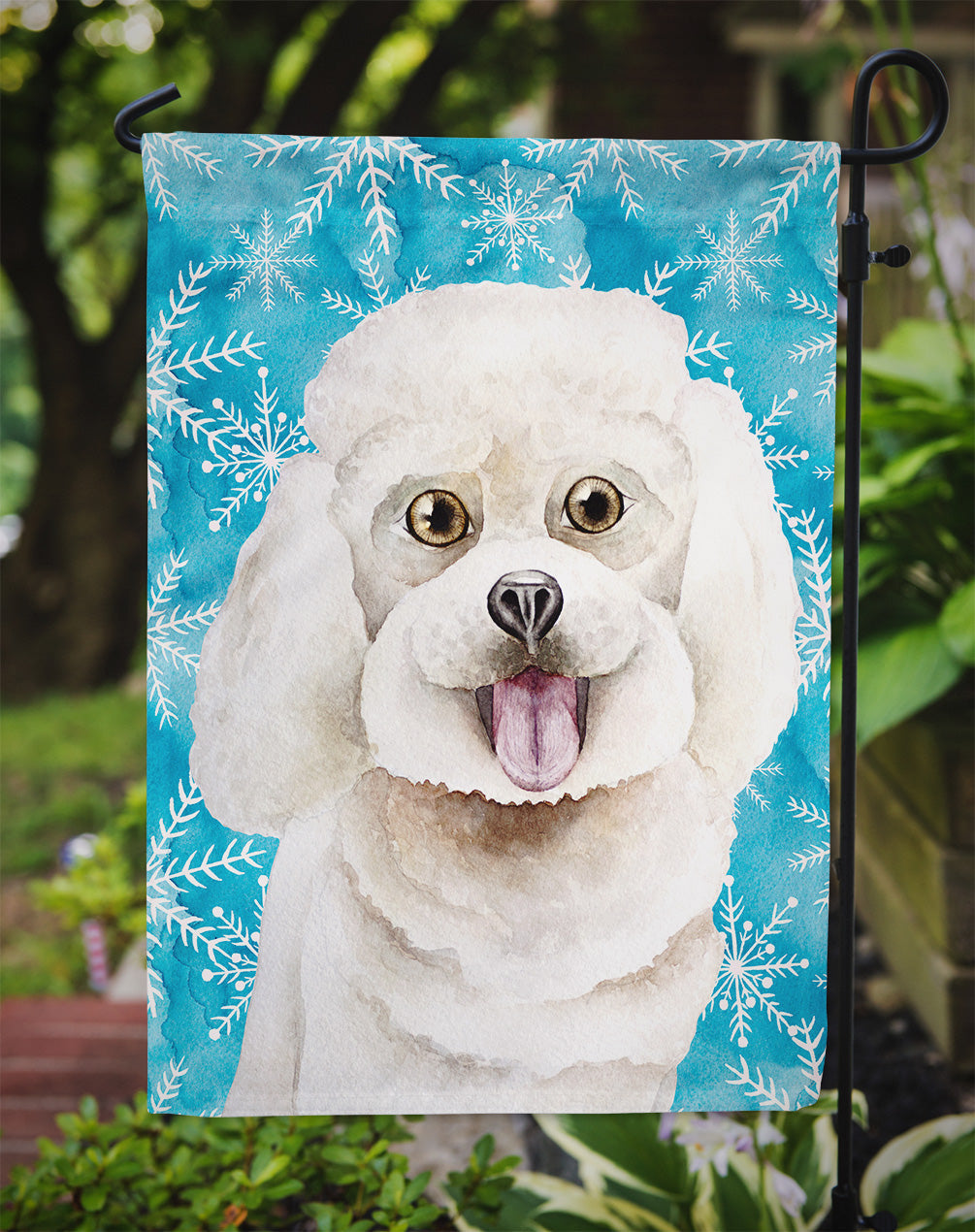 Bichon Frise Winter Garden Flag Mailbox Decorative Yard Banner Outside Patio Artwork for Flower Beds, Garden Size, Multicolor