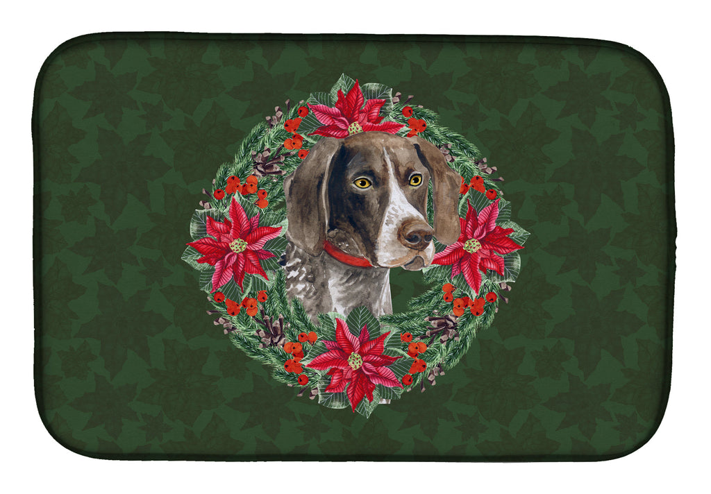 German Shorthaired Pointer Poinsetta Wreath Dish Drying Mat Absorbent Dish Drying Mat Pad for Kitchen Counter Dish Drainer Mat for Countertop, 14 x 21", Multicolor