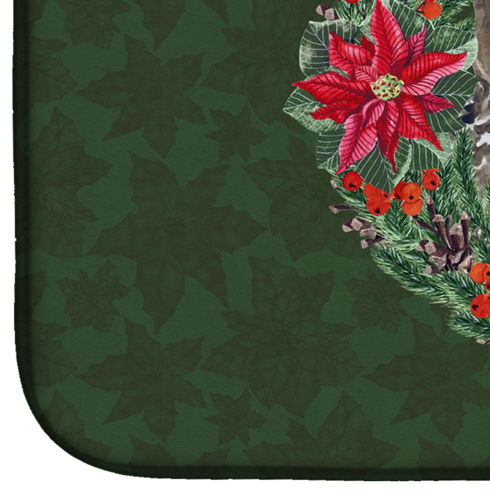 German Shorthaired Pointer Poinsetta Wreath Dish Drying Mat Absorbent Dish Drying Mat Pad for Kitchen Counter Dish Drainer Mat for Countertop, 14 x 21", Multicolor