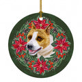 American Staffordshire Poinsetta Wreath Ceramic Ornament Christmas Tree Hanging Decorations for Home Christmas Holiday, Party, Gift, 3 in, Multicolor