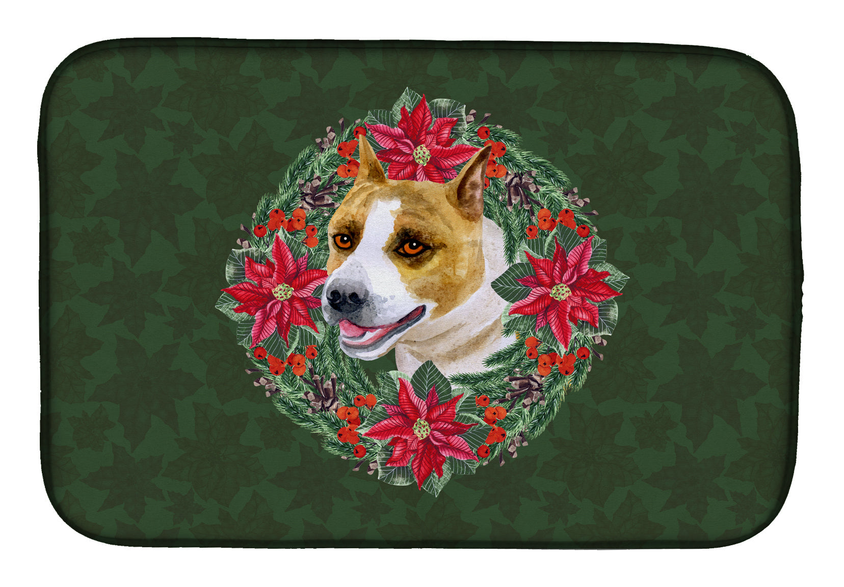 American Staffordshire Poinsetta Wreath Dish Drying Mat Absorbent Dish Drying Mat Pad for Kitchen Counter Dish Drainer Mat for Countertop, 14 x 21", Multicolor