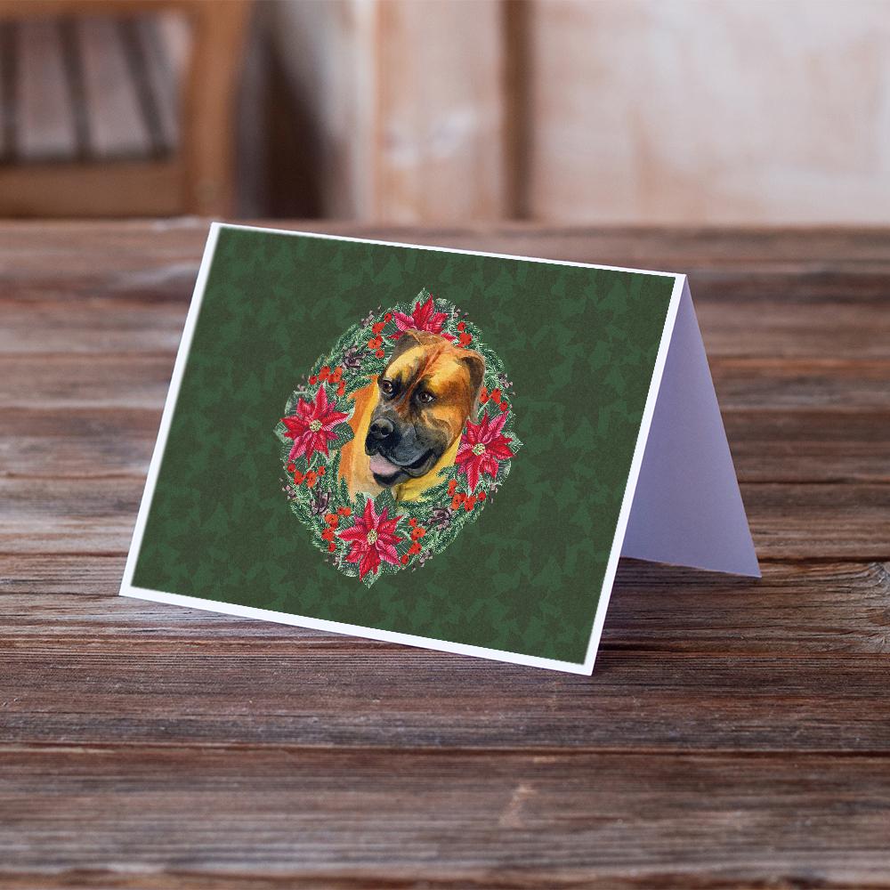 Boerboel Mastiff Poinsetta Wreath Greeting Cards Pack of 8 Blank Cards with Envelopes Whimsical A7 Size 5x7