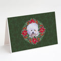 Bichon Frise Poinsetta Wreath Greeting Cards Pack of 8 Blank Cards with Envelopes Whimsical A7 Size 5x7