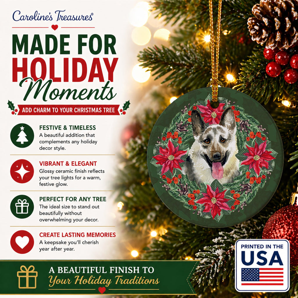 East-European Shepherd Poinsetta Wreath Ceramic Ornament Christmas Tree Hanging Decorations for Home Christmas Holiday, Party, Gift, 3 in, Multicolor