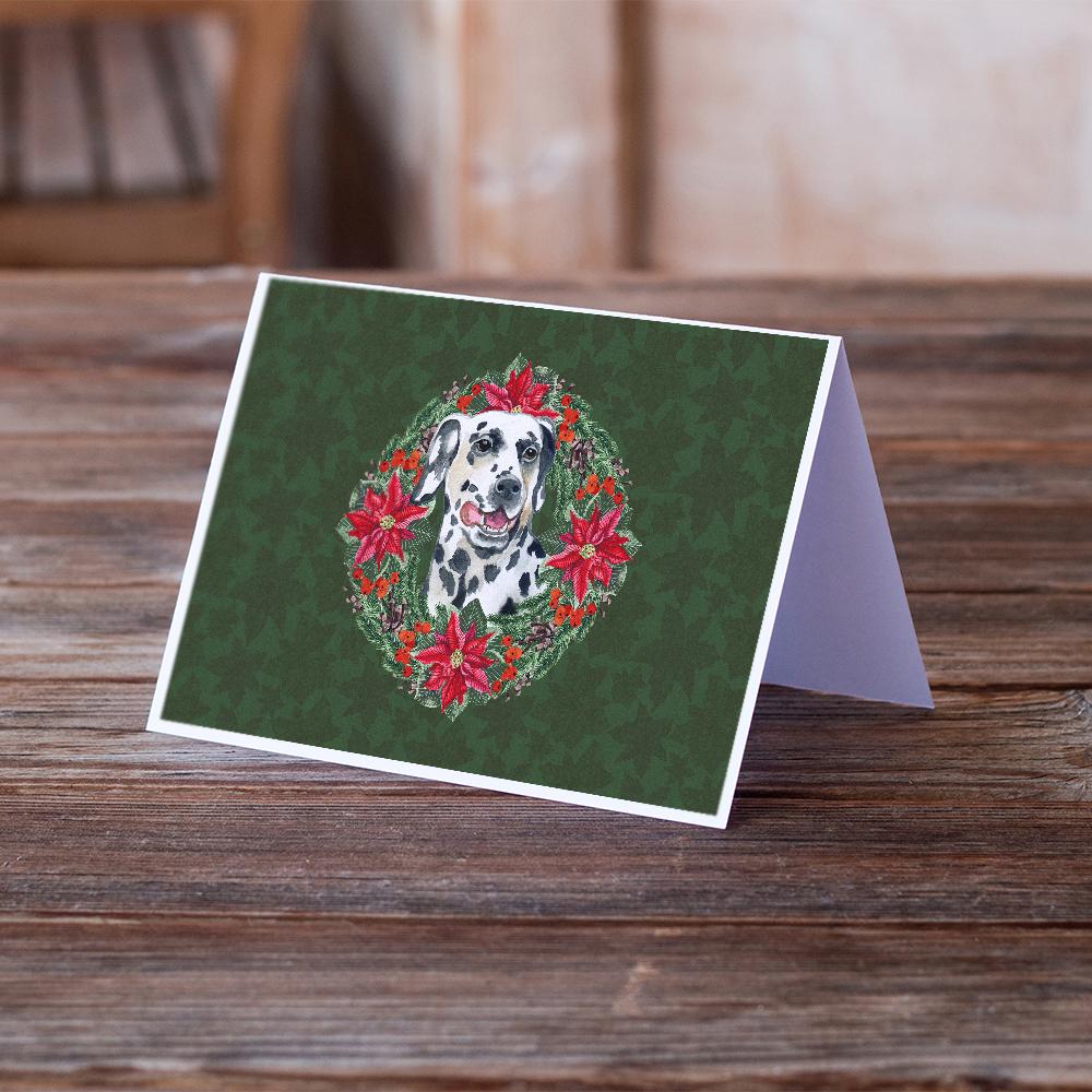 Dalmatian Poinsetta Wreath Greeting Cards Pack of 8 Blank Cards with Envelopes Whimsical A7 Size 5x7