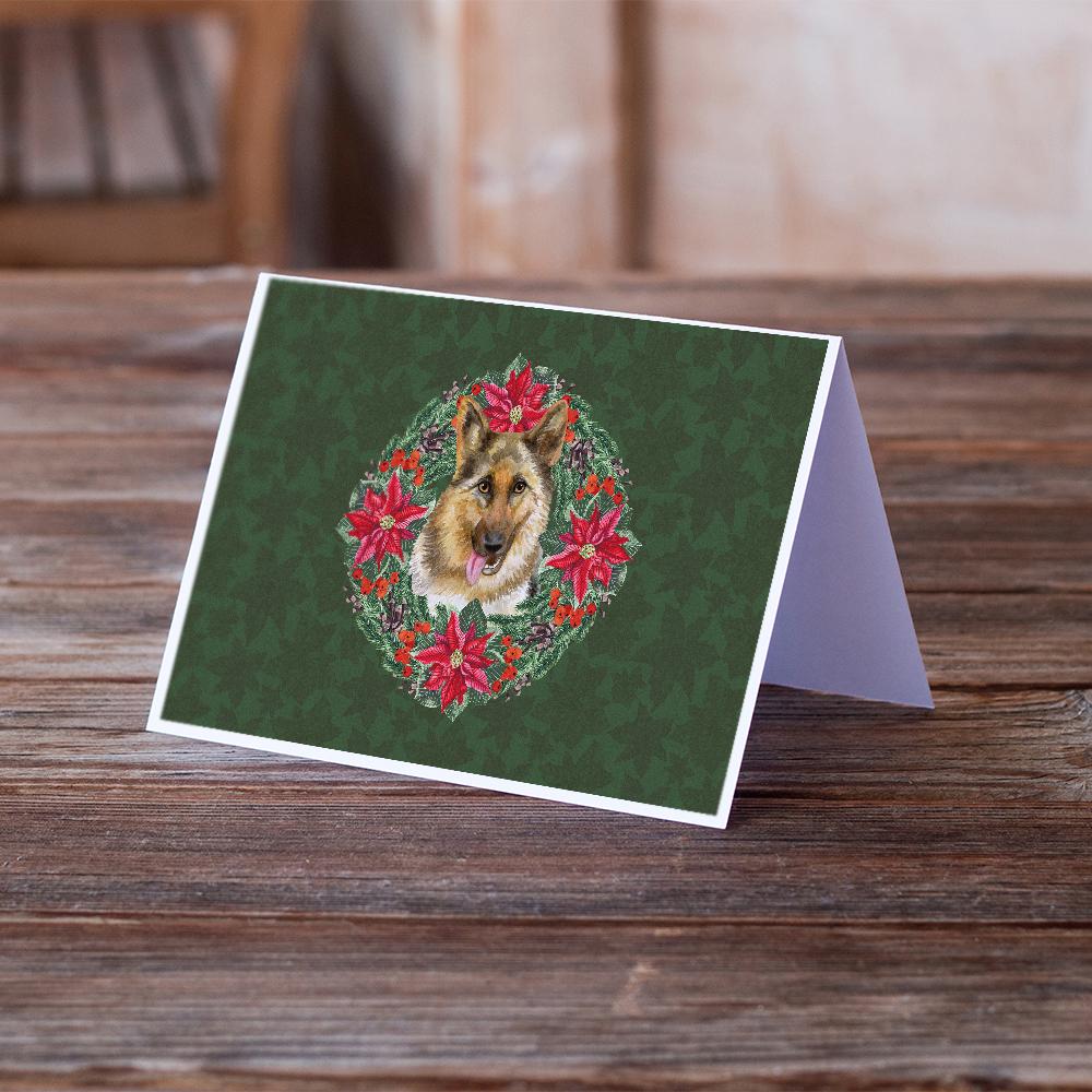 German Shepherd Poinsetta Wreath Greeting Cards Pack of 8 Blank Cards with Envelopes Whimsical A7 Size 5x7