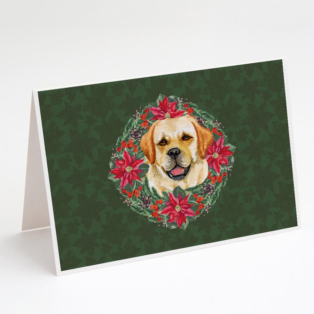 Golden Retriever Poinsetta Wreath Greeting Cards Pack of 8 Blank Cards with Envelopes Whimsical A7 Size 5x7