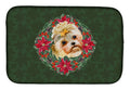 Morkie Poinsetta Wreath Dish Drying Mat Absorbent Dish Drying Mat Pad for Kitchen Counter Dish Drainer Mat for Countertop, 14 x 21", Multicolor