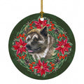 American Akita Poinsetta Wreath Ceramic Ornament Christmas Tree Hanging Decorations for Home Christmas Holiday, Party, Gift, 3 in, Multicolor