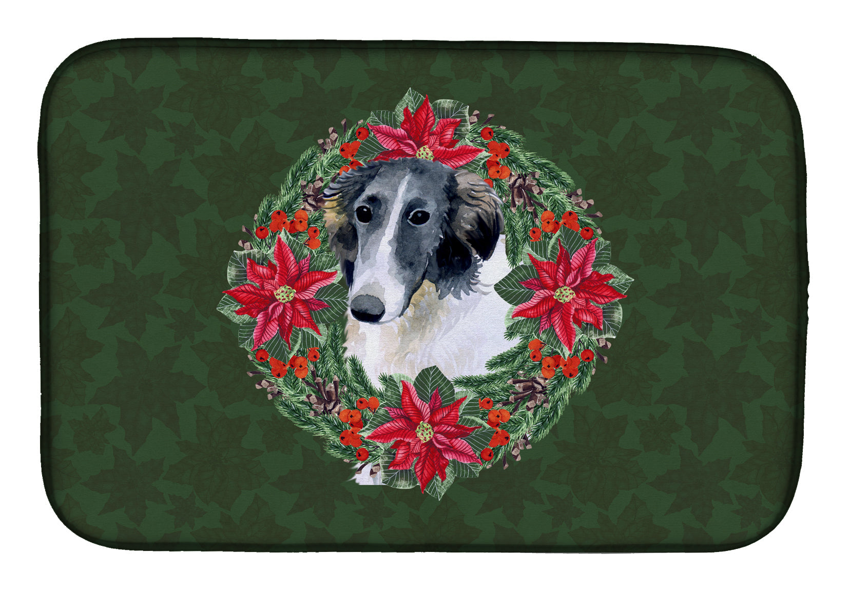 Borzoi Poinsetta Wreath Dish Drying Mat Absorbent Dish Drying Mat Pad for Kitchen Counter Dish Drainer Mat for Countertop, 14 x 21", Multicolor