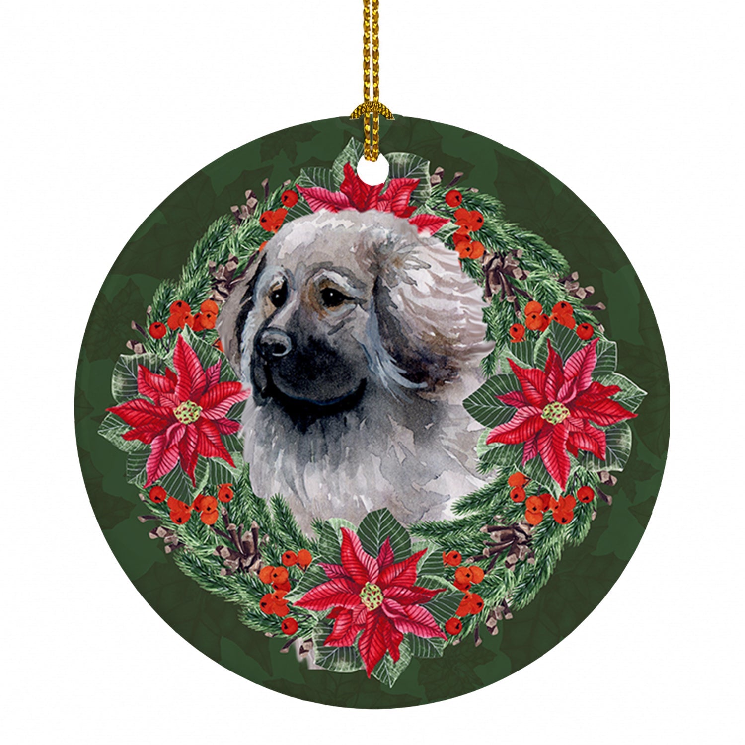 Moscow Watchdog Poinsetta Wreath Ceramic Ornament Christmas Tree Hanging Decorations for Home Christmas Holiday, Party, Gift, 3 in, Multicolor