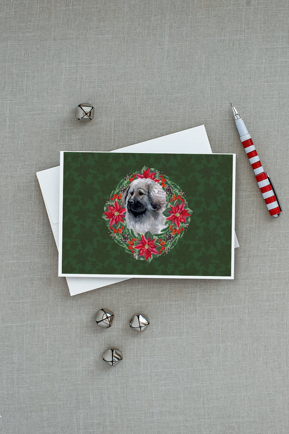 Moscow Watchdog Poinsetta Wreath Greeting Cards Pack of 8 Blank Cards with Envelopes Whimsical A7 Size 5x7