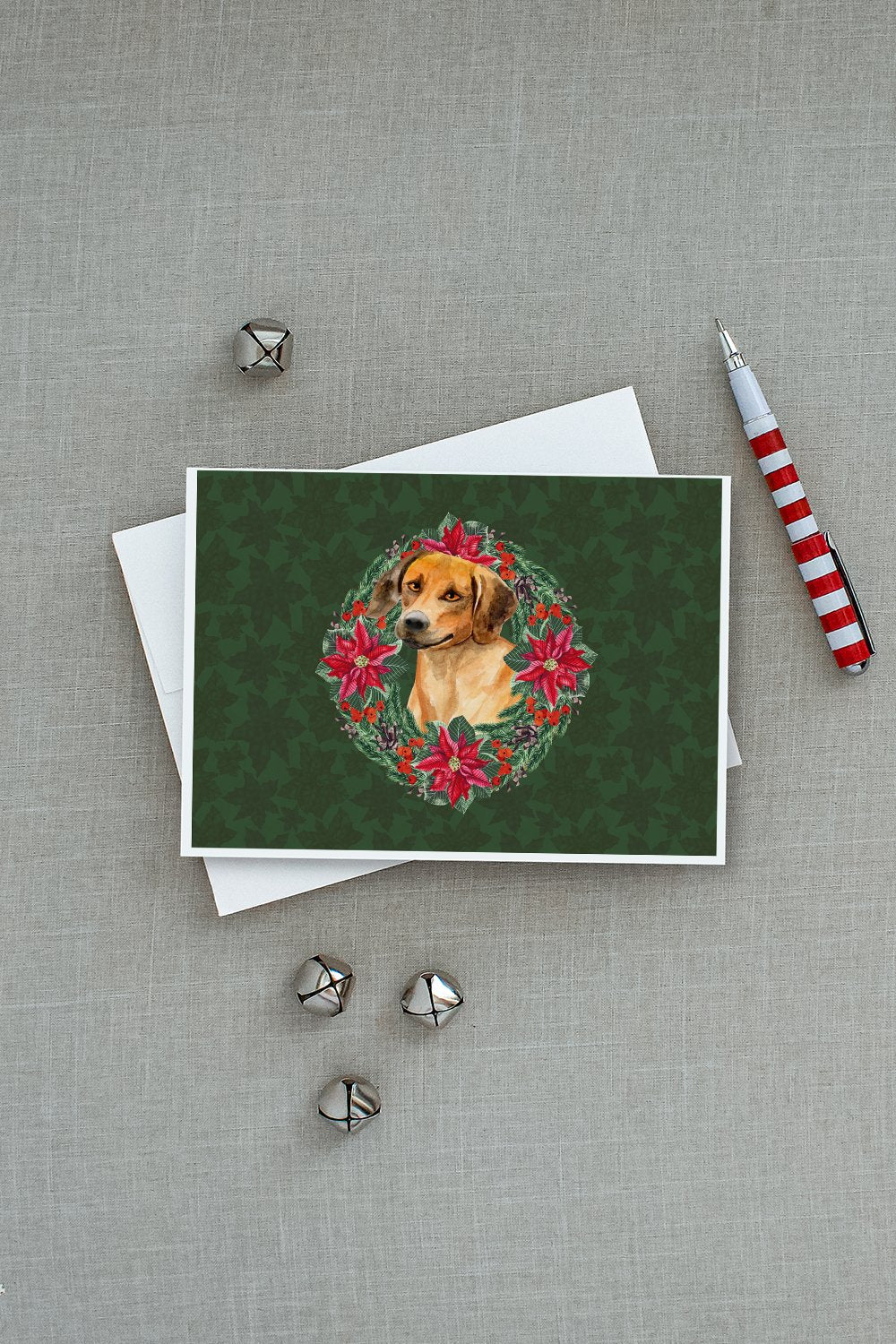 Rhodesian Ridgeback Poinsetta Wreath Greeting Cards Pack of 8 Blank Cards with Envelopes Whimsical A7 Size 5x7