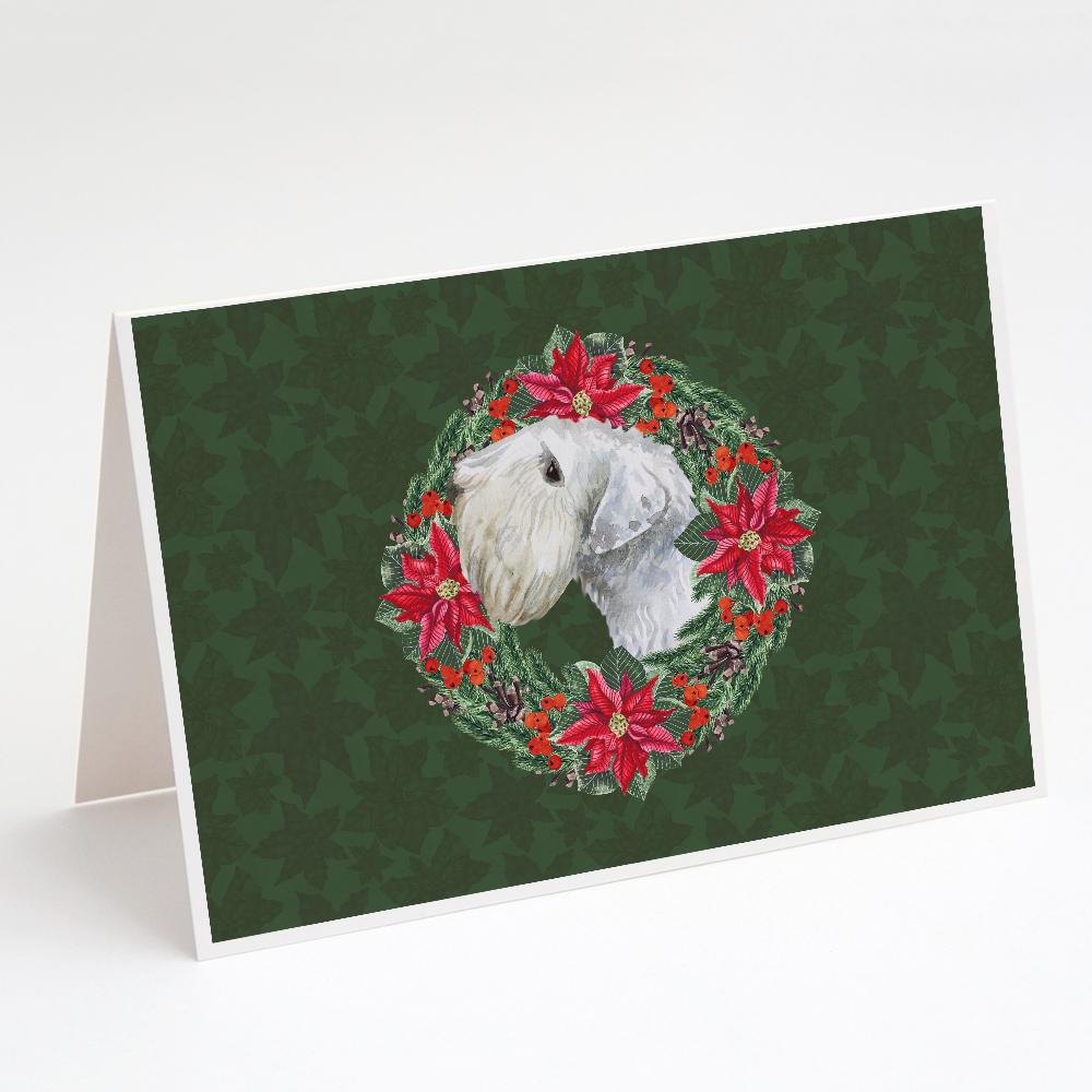 Sealyham Terrier Poinsetta Wreath Greeting Cards Pack of 8 Blank Cards with Envelopes Whimsical A7 Size 5x7