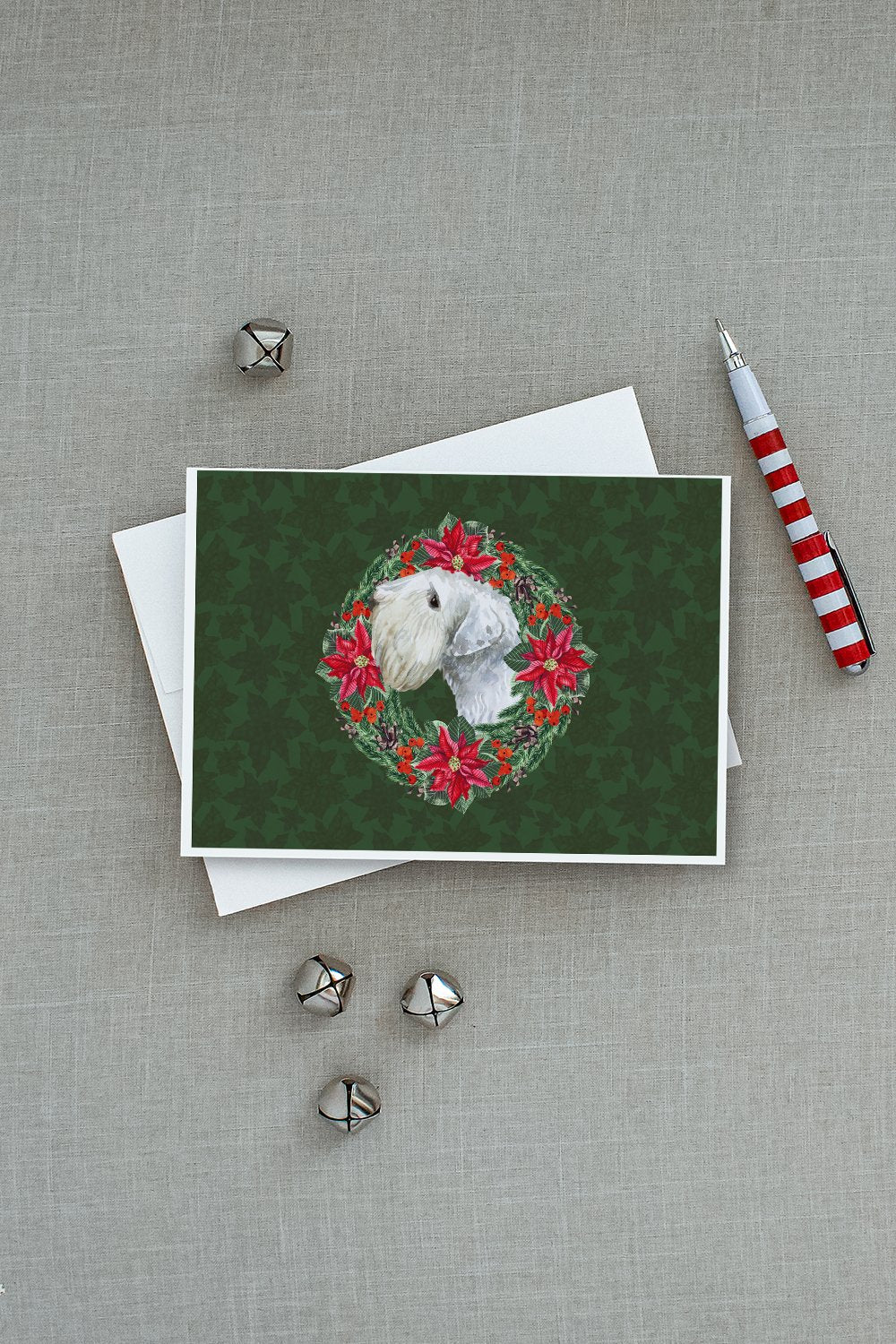 Sealyham Terrier Poinsetta Wreath Greeting Cards Pack of 8 Blank Cards with Envelopes Whimsical A7 Size 5x7