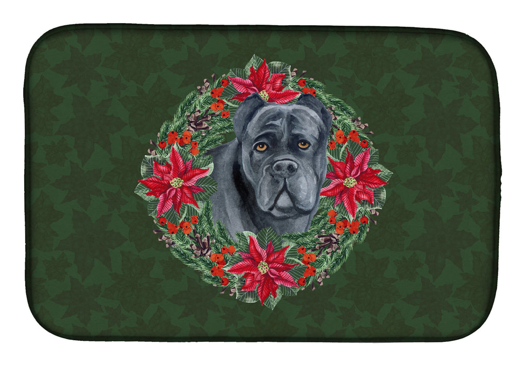 Cane Corso Poinsetta Wreath Dish Drying Mat Absorbent Dish Drying Mat Pad for Kitchen Counter Dish Drainer Mat for Countertop, 14 x 21", Multicolor