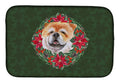 Cane Corso Poinsetta Wreath Dish Drying Mat Absorbent Dish Drying Mat Pad for Kitchen Counter Dish Drainer Mat for Countertop, 14 x 21", Multicolor