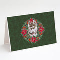 Siberian Husky Grey Poinsetta Wreath Greeting Cards Pack of 8 Blank Cards with Envelopes Whimsical A7 Size 5x7