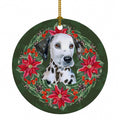 Dalmatian Puppy Poinsetta Wreath Ceramic Ornament Christmas Tree Hanging Decorations for Home Christmas Holiday, Party, Gift, 3 in, Multicolor