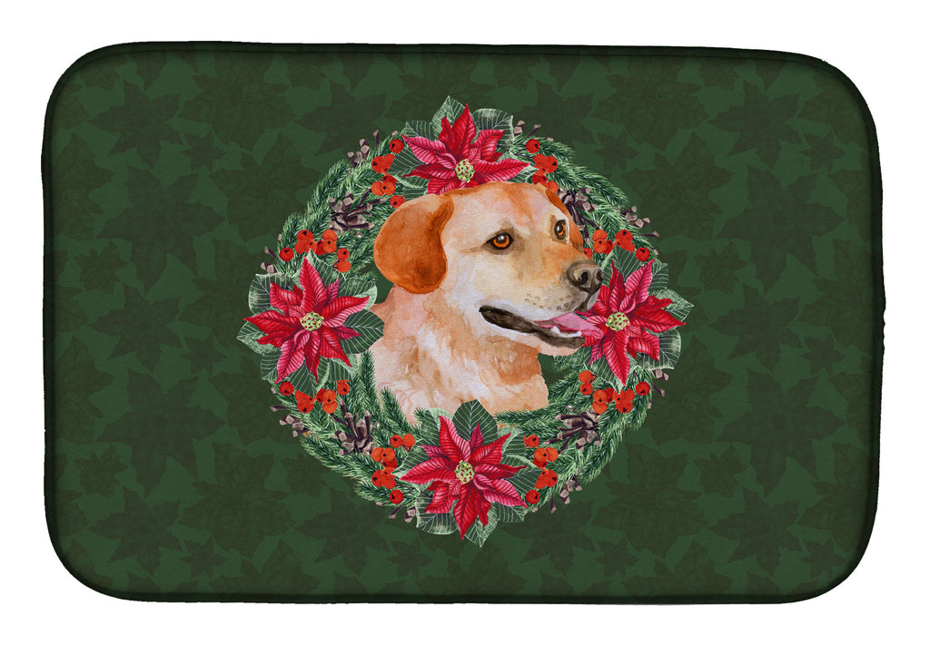Labrador Retriever Poinsetta Wreath Dish Drying Mat Absorbent Dish Drying Mat Pad for Kitchen Counter Dish Drainer Mat for Countertop, 14 x 21", Multicolor