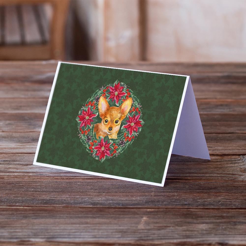 Toy Terrier Poinsetta Wreath Greeting Cards Pack of 8 Blank Cards with Envelopes Whimsical A7 Size 5x7