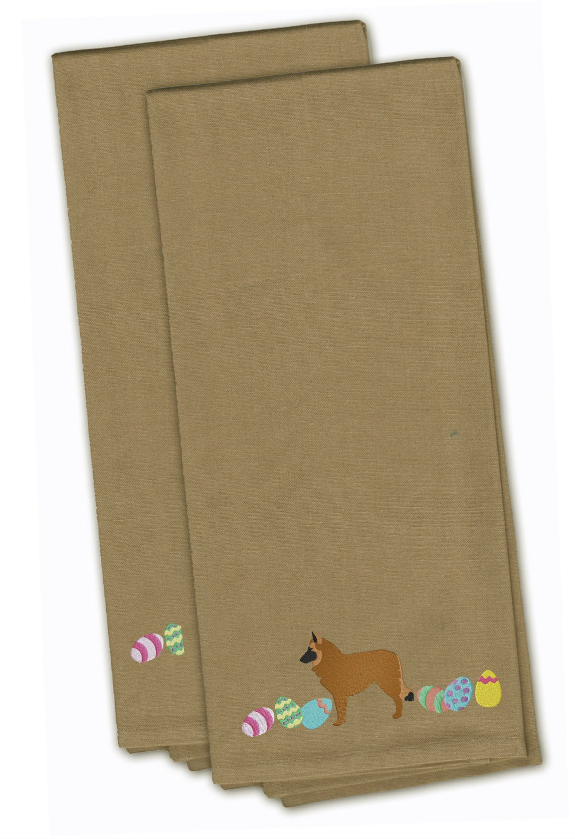 Belgian Sheepdog Easter Tan Embroidered Towel Set of 2 Decorative Bathroom Guest Hand Towel for Hand, Face, Tea, Dishcloth, 19 X 25, Tan