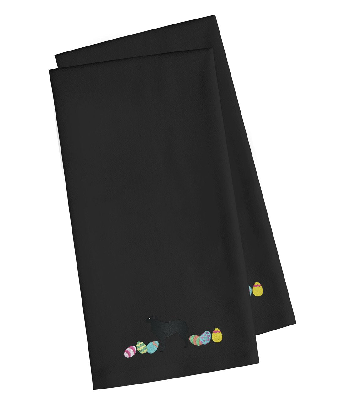 Croatian Sheepdog Easter Black Embroidered Towel Set of 2 Decorative Bathroom Guest Hand Towel for Hand, Face, Tea, Dishcloth, 19 X 25, Black
