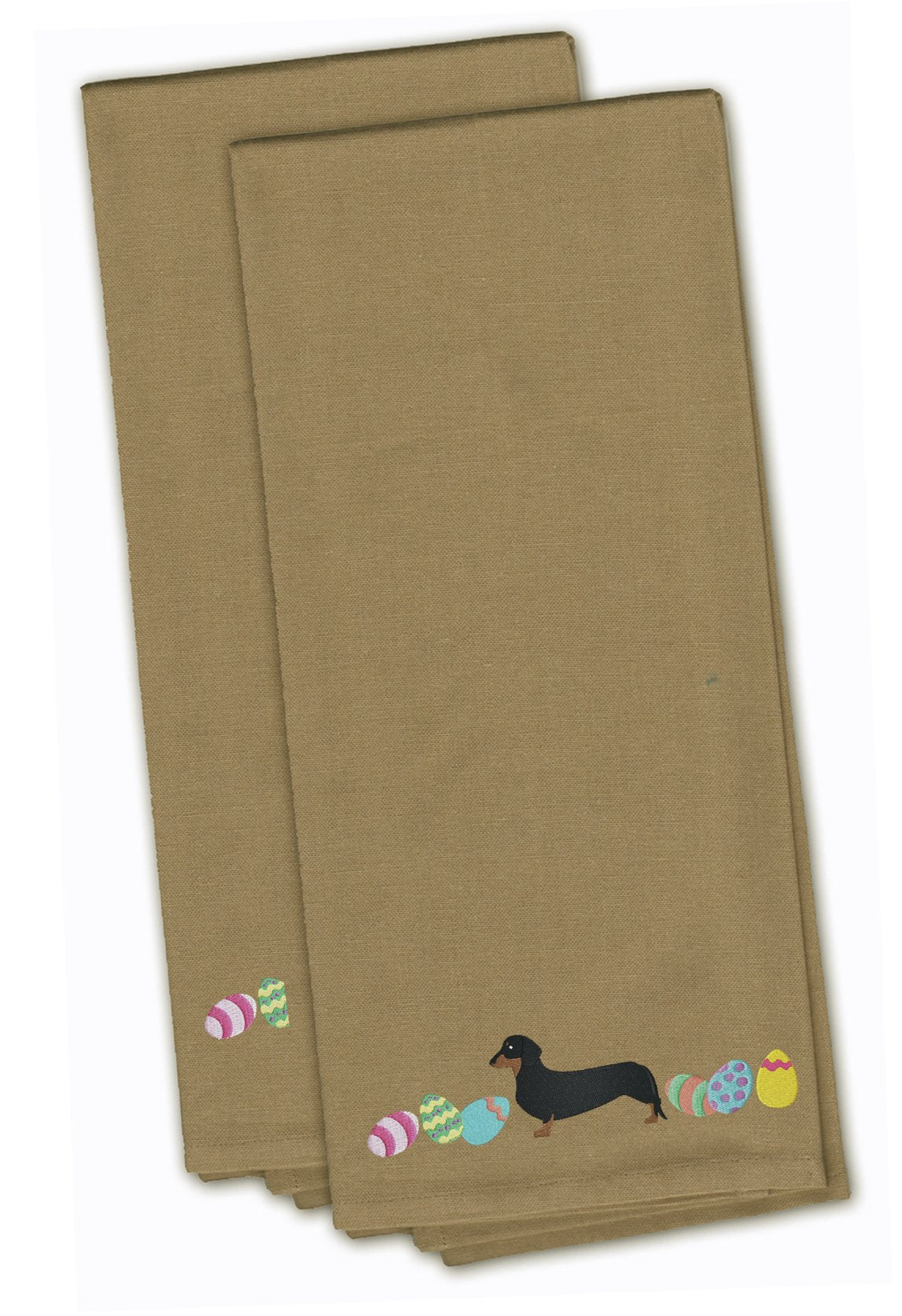 Dachshund Easter Tan Embroidered Towel Set of 2 Decorative Bathroom Guest Hand Towel for Hand, Face, Tea, Dishcloth, 19 X 25, Tan