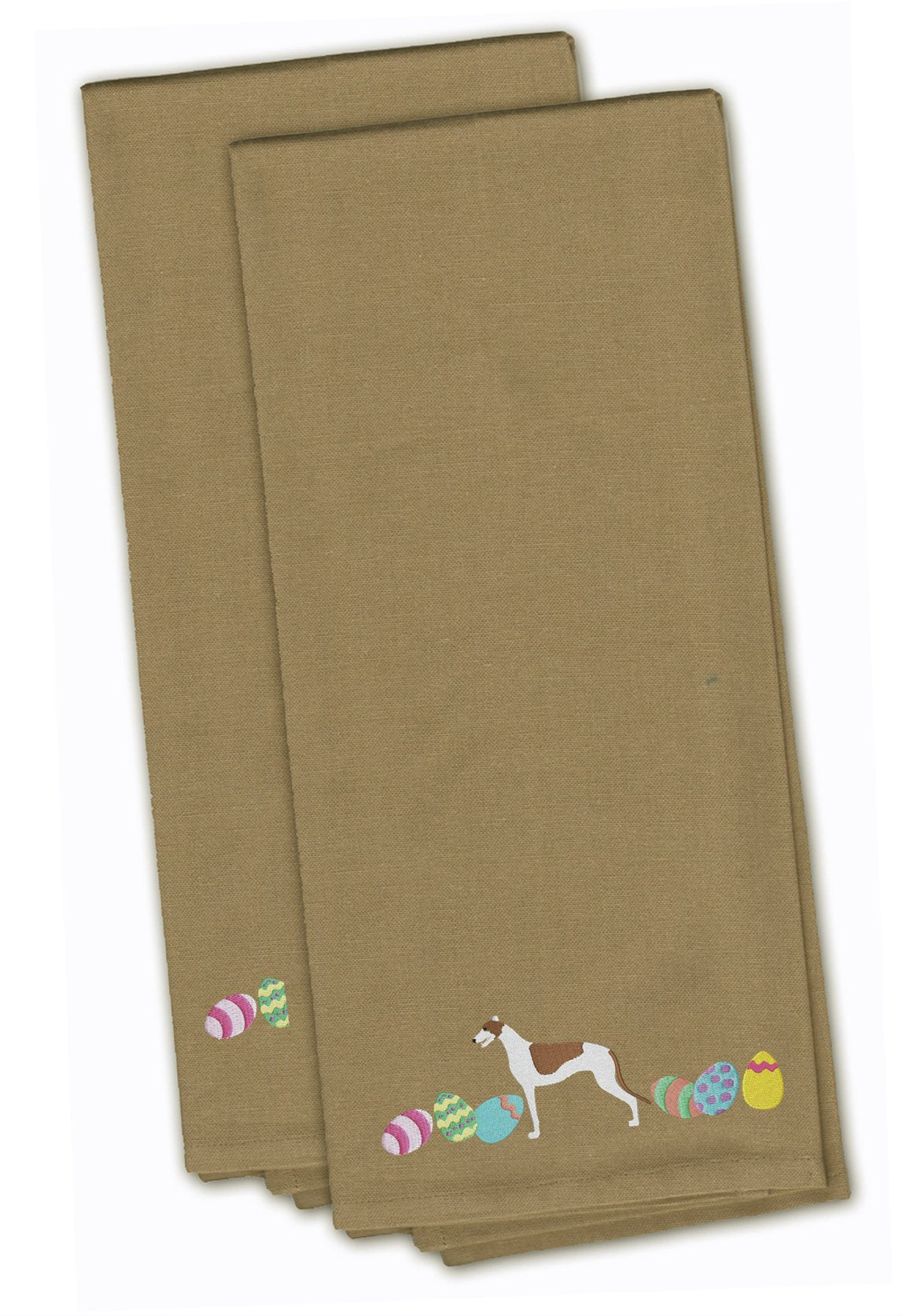 Greyhound Easter Tan Embroidered Towel Set of 2 Decorative Bathroom Guest Hand Towel for Hand, Face, Tea, Dishcloth, 19 X 25, Tan