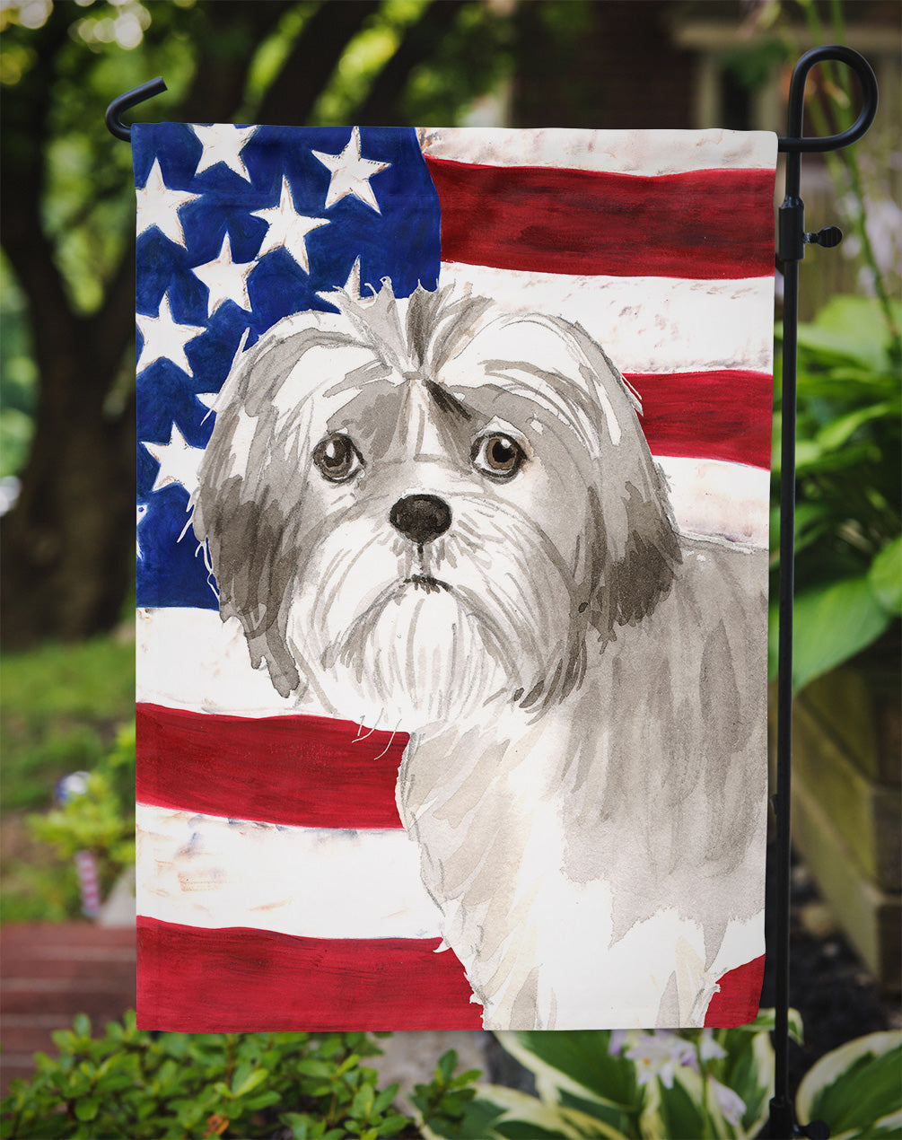 Patriotic USA Shih Tzu Puppy Garden Flag Mailbox Decorative Yard Banner Outside Patio Artwork for Flower Beds, Garden Size, Multicolor