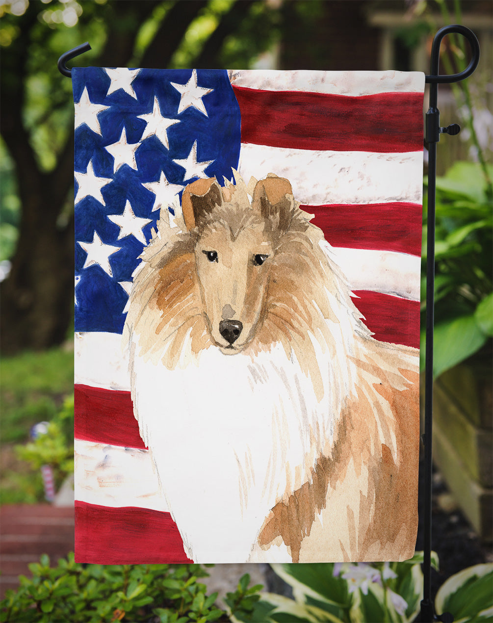 Patriotic USA Rough Collie Garden Flag Mailbox Decorative Yard Banner Outside Patio Artwork for Flower Beds, Garden Size, Multicolor