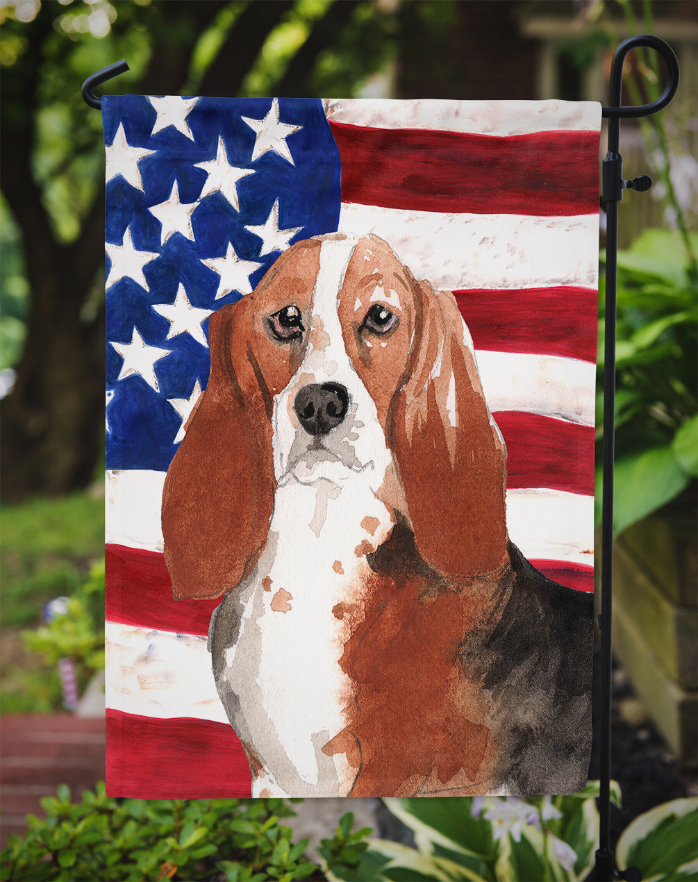 Patriotic USA Basset Hound Garden Flag Mailbox Decorative Yard Banner Outside Patio Artwork for Flower Beds, Garden Size, Multicolor