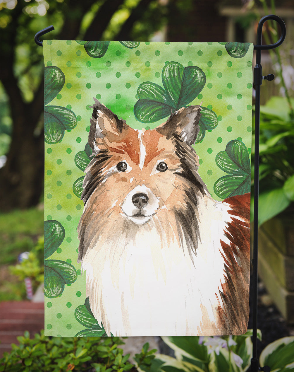 Shamrocks Sheltie Garden Flag Mailbox Decorative Yard Banner Outside Patio Artwork for Flower Beds, Garden Size, Multicolor
