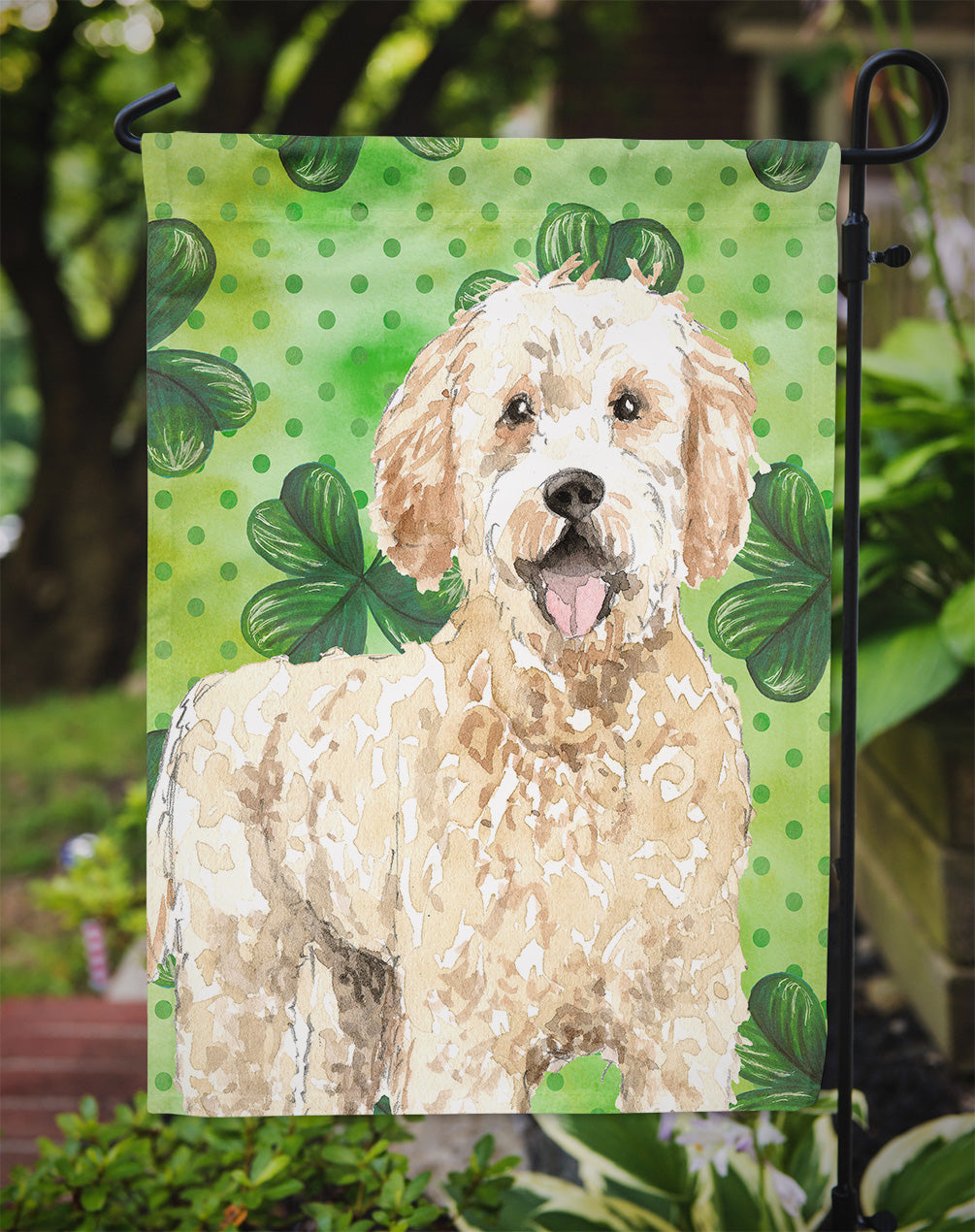Shamrocks Goldendoodle Garden Flag Mailbox Decorative Yard Banner Outside Patio Artwork for Flower Beds, Garden Size, Multicolor