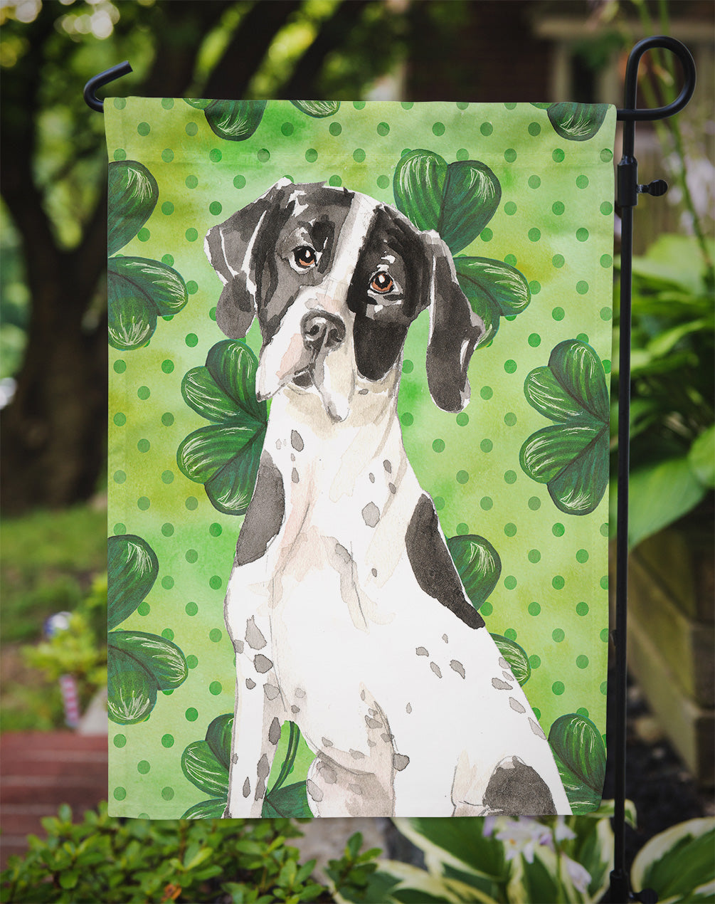 Shamrocks English Pointer Garden Flag Mailbox Decorative Yard Banner Outside Patio Artwork for Flower Beds, Garden Size, Multicolor