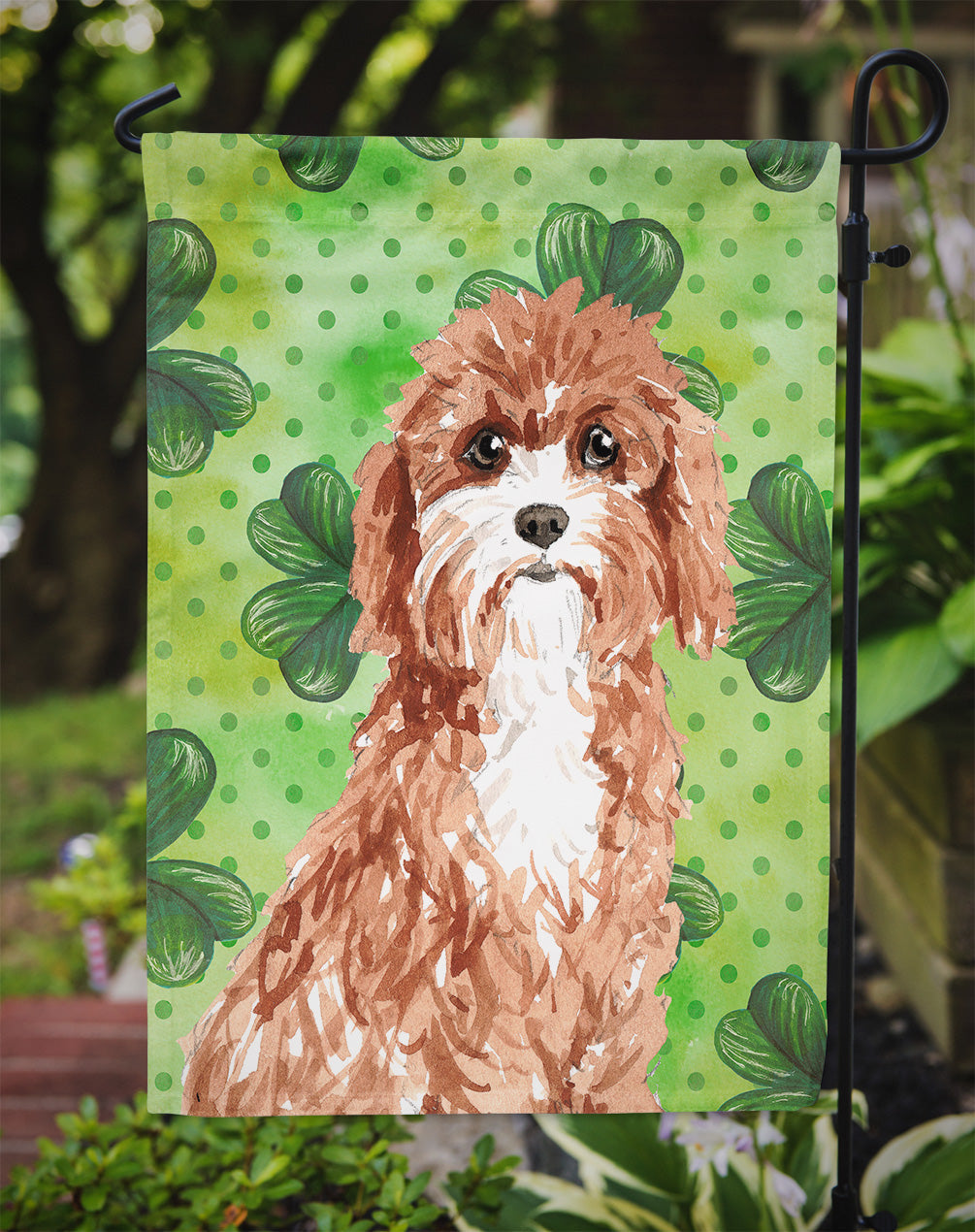 Shamrocks Cavapoo Garden Flag Mailbox Decorative Yard Banner Outside Patio Artwork for Flower Beds, Garden Size, Multicolor