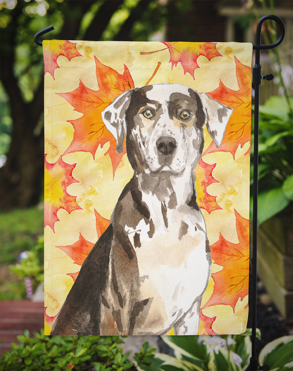 Fall Leaves Catahoula Leopard Dog Garden Flag Mailbox Decorative Yard Banner Outside Patio Artwork for Flower Beds, Garden Size, Multicolor