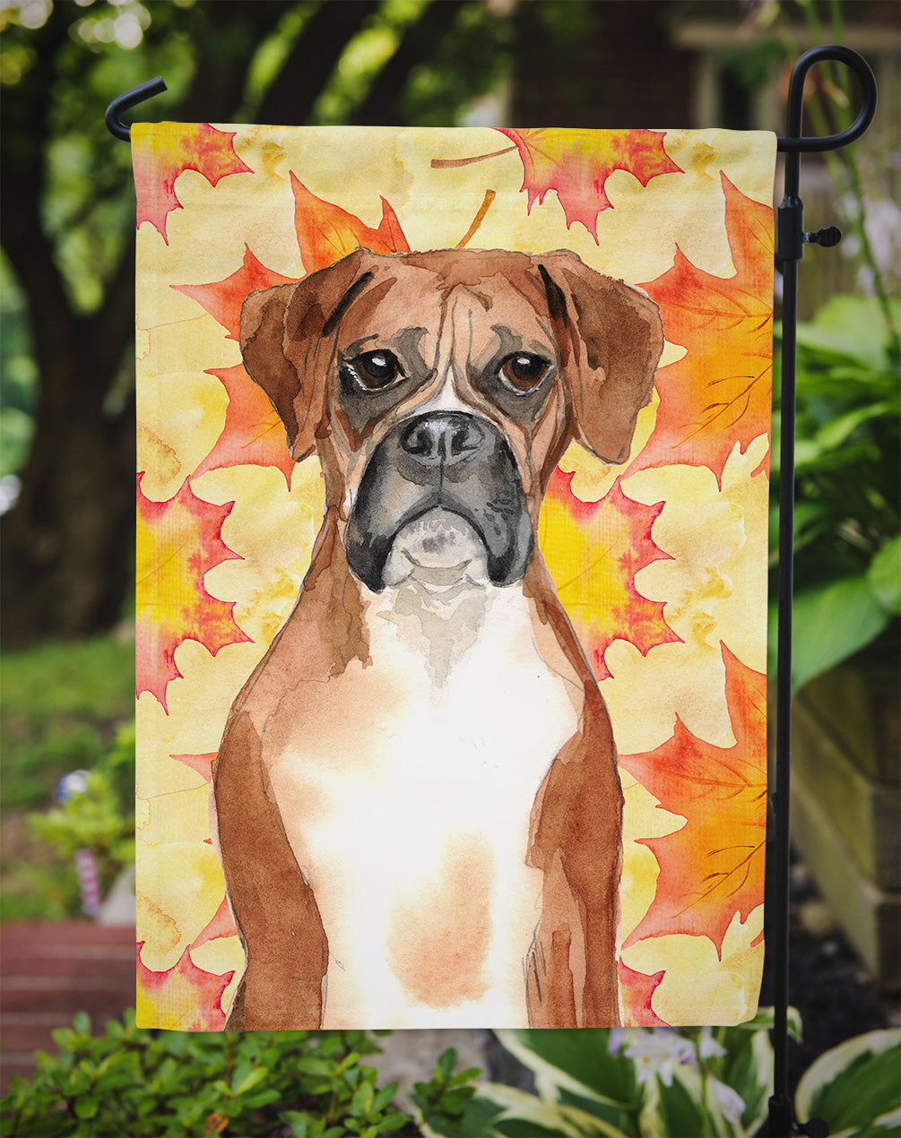 Fall Leaves Boxer Garden Flag Mailbox Decorative Yard Banner Outside Patio Artwork for Flower Beds, Garden Size, Multicolor