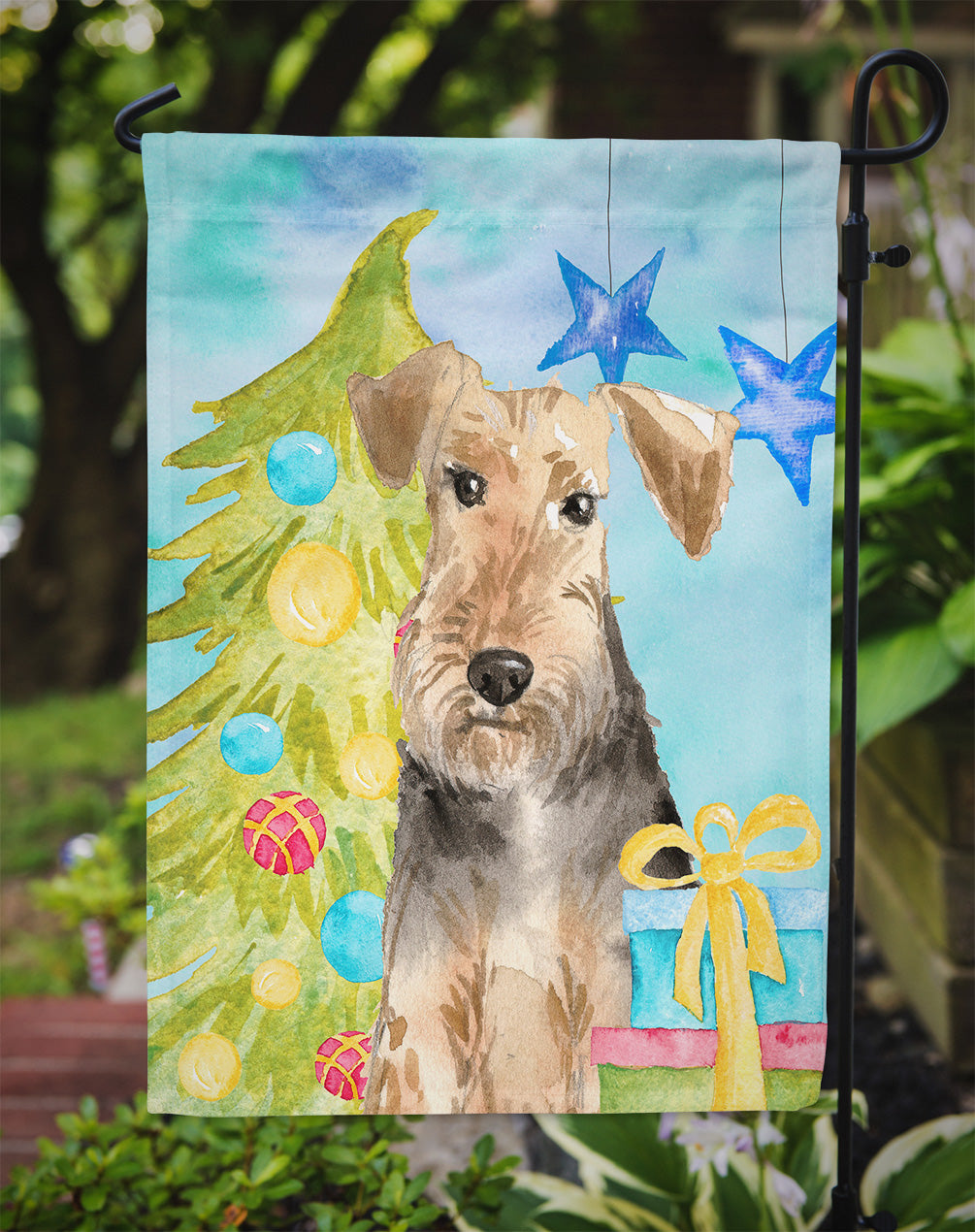 Christmas Tree Welsh Terrier Garden Flag Mailbox Decorative Yard Banner Outside Patio Artwork for Flower Beds, Garden Size, Multicolor