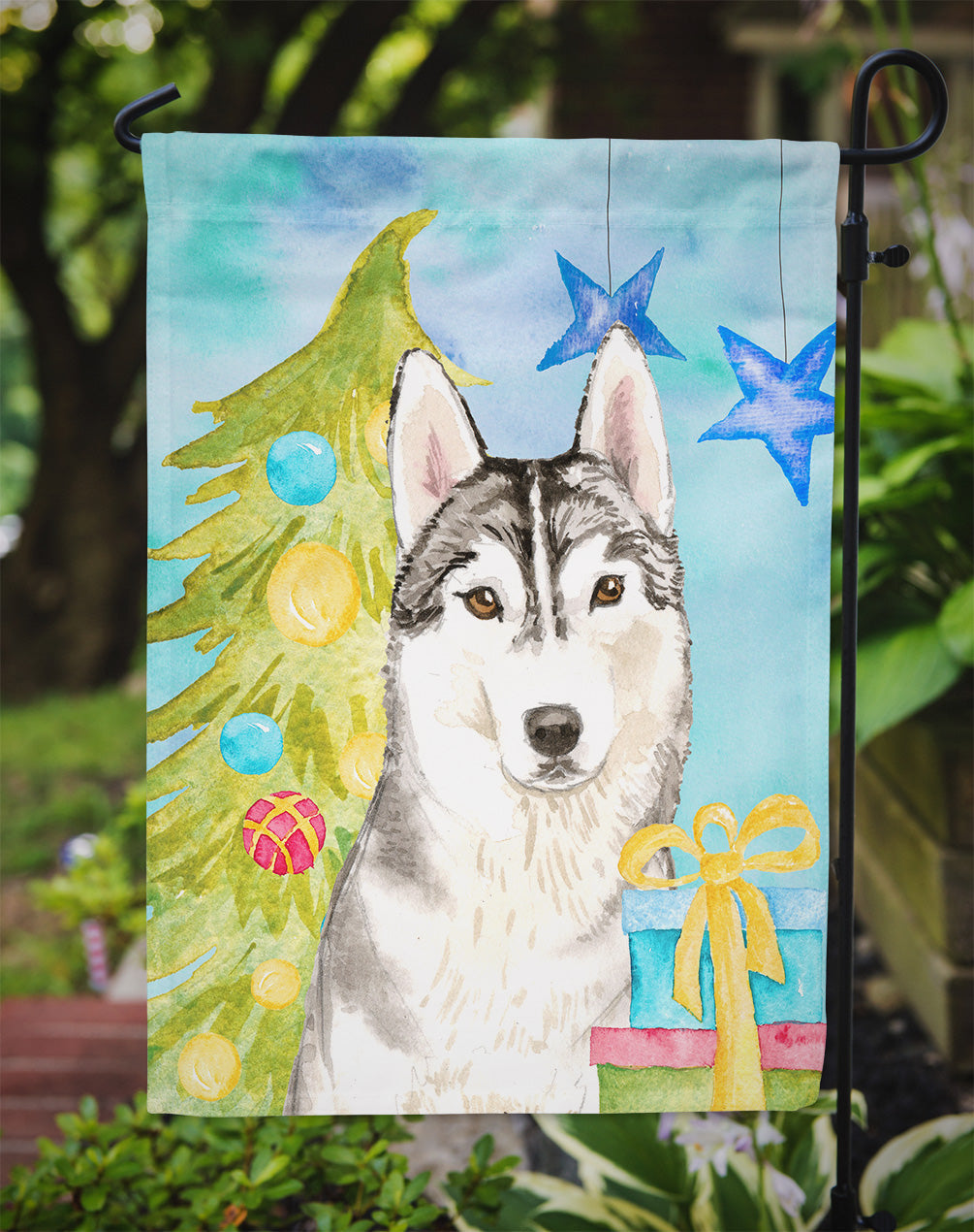 Christmas Tree Siberian Husky Garden Flag Mailbox Decorative Yard Banner Outside Patio Artwork for Flower Beds, Garden Size, Multicolor