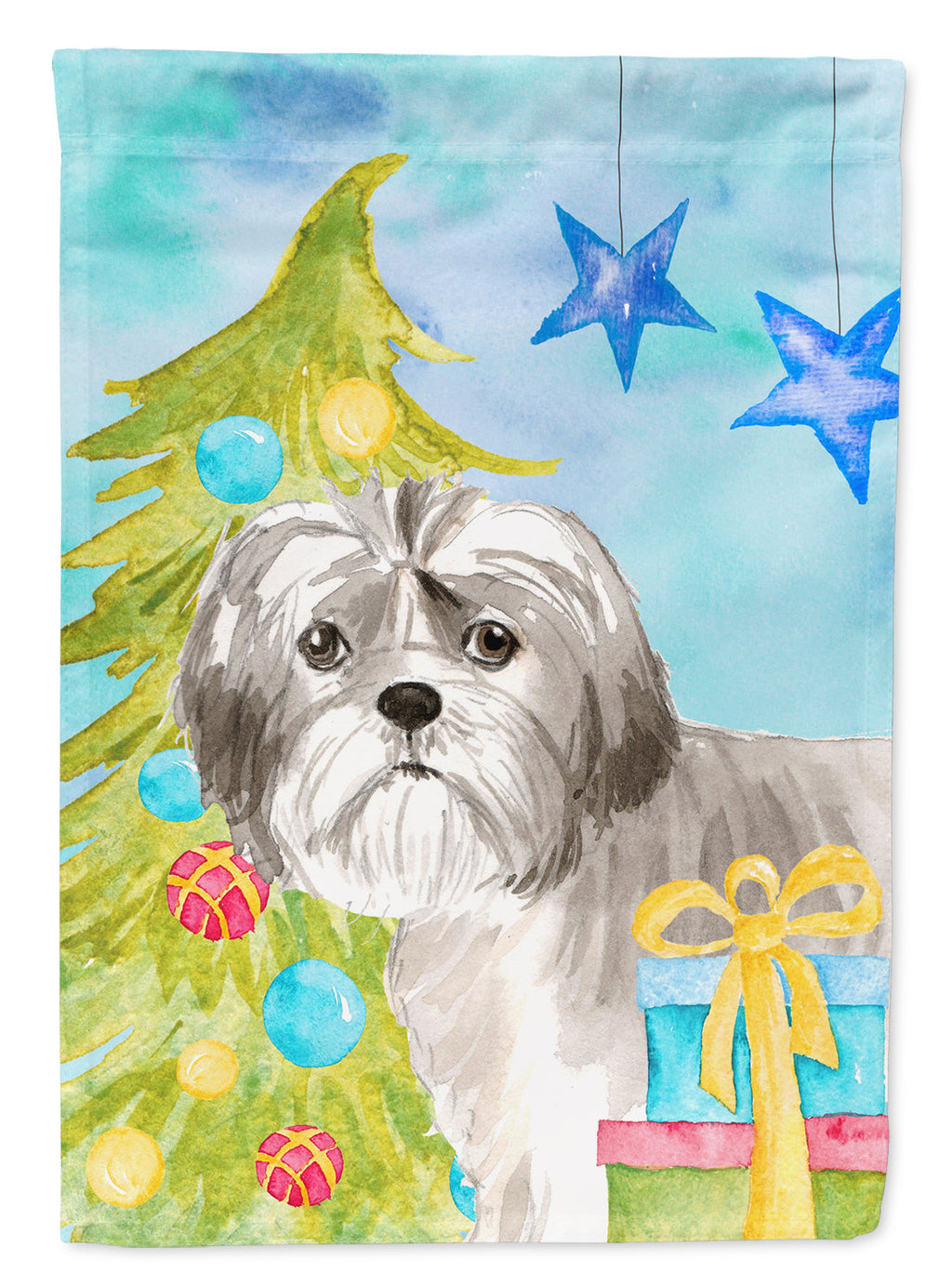 Christmas Tree Shih Tzu Puppy Garden Flag Mailbox Decorative Yard Banner Outside Patio Artwork for Flower Beds, Garden Size, Multicolor